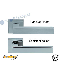 1002 (Quadra II) Quadrat-Rosettengarnitur SlideBloc Edelstahl Schröder Türgriffe