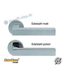 1002 (Quadra II) Rosettengarnitur SlideBloc Edelstahl matt oder poliert von Scoop