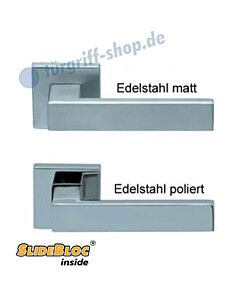 1005 (Quadra) Quadratrosettengarnitur SlideBloc Edelstahl matt oder poliert von Scoop