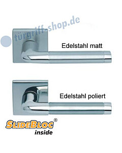 1101 (Duo) Quadrat-Rosettengarnitur SlideBloc Edelstahl matt o. poliert Scoop